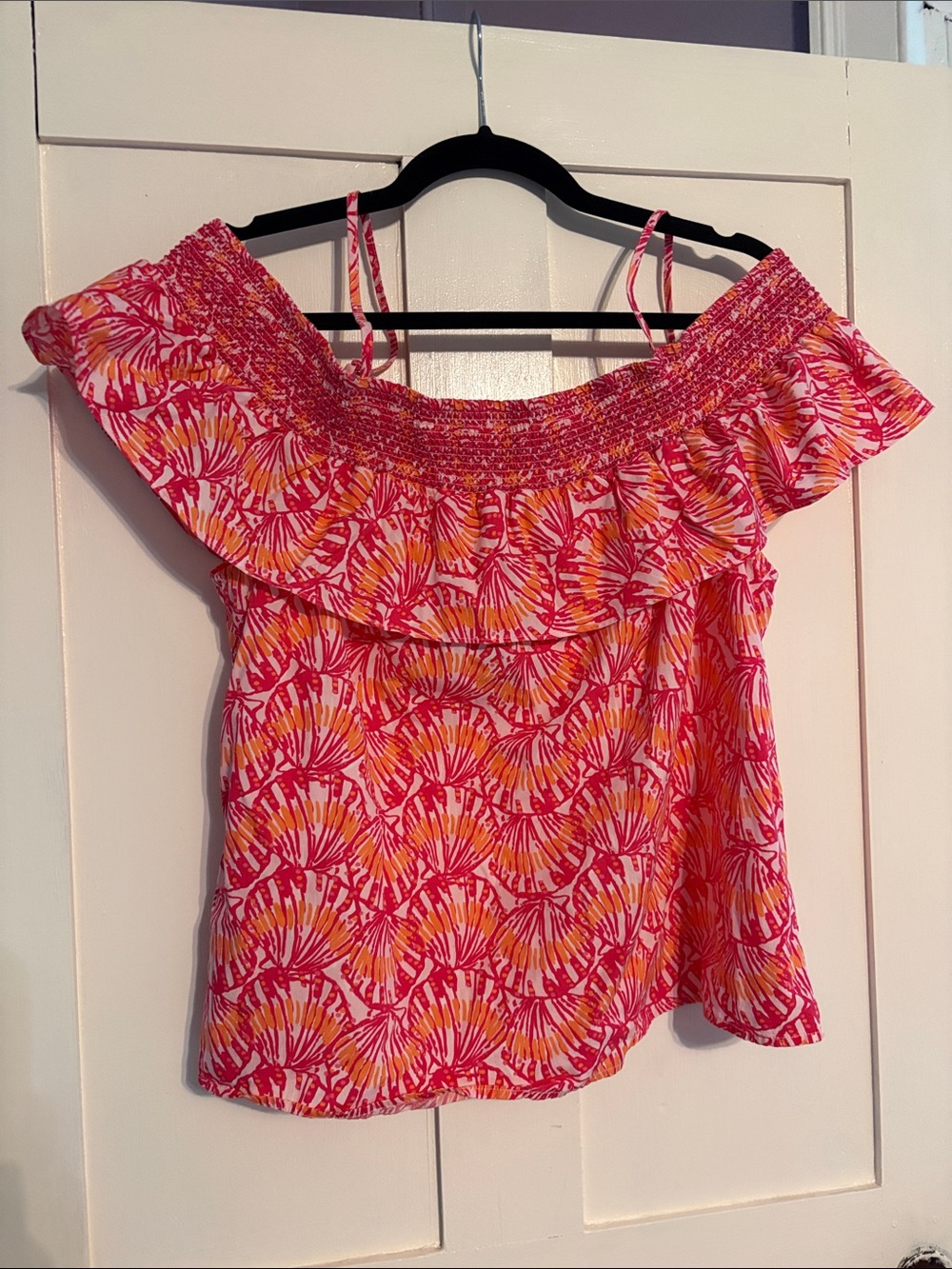 Vineyard Vines Pink & Orange Off-Shoulder Ruffle Top